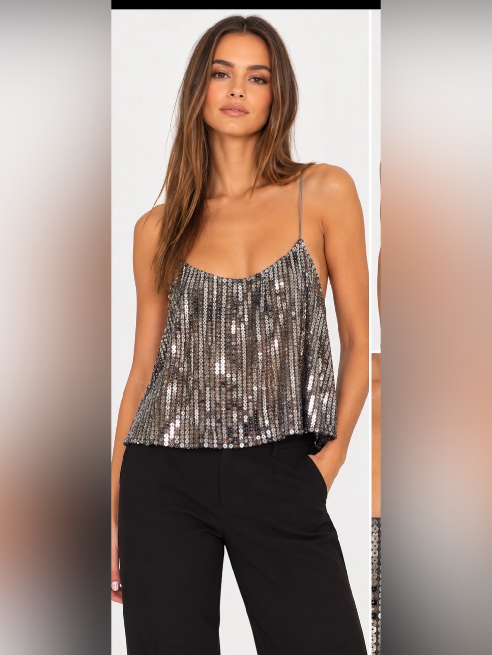 CAMI NYC Erika Sequin Top M Iron Silver Metallic Party Holiday Y2K